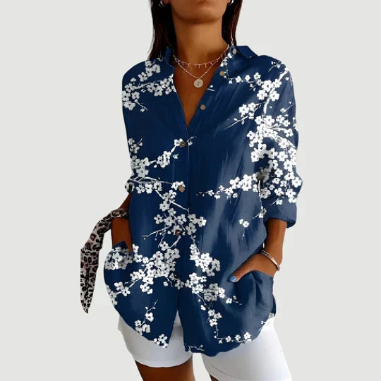 Hajnalka Blouse with Colorful Design, view 6 - Elena Harper