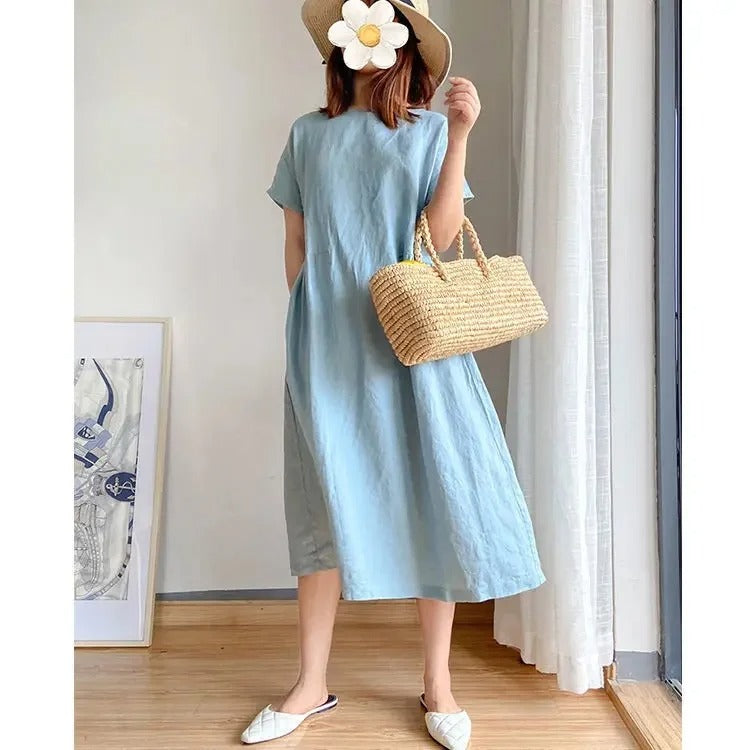 Rosie | Women's Linen Short Sleeve Midi Dress