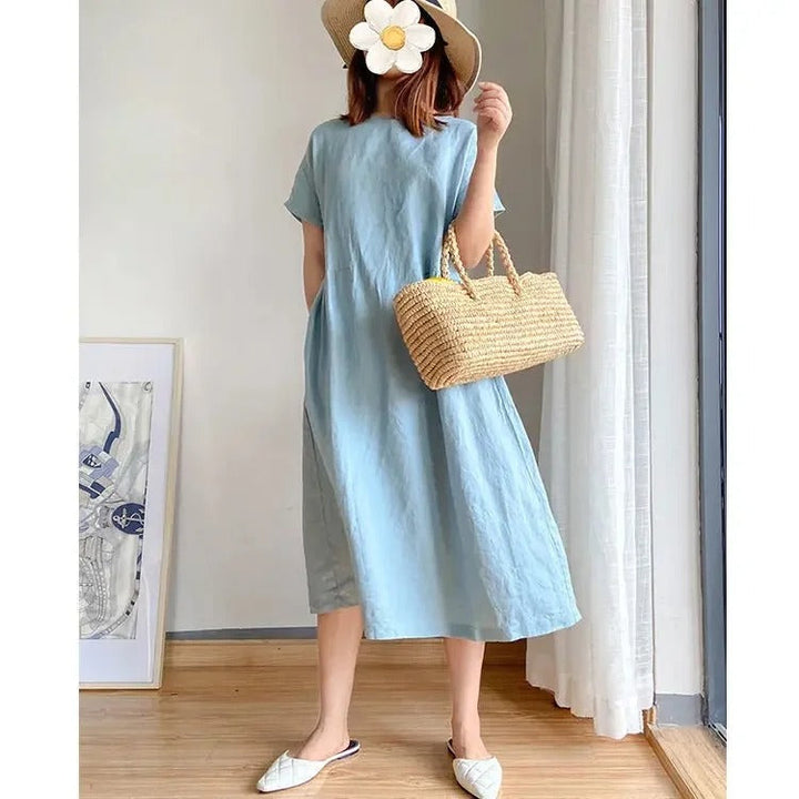Rosie | Women's Linen Short Sleeve Midi Dress