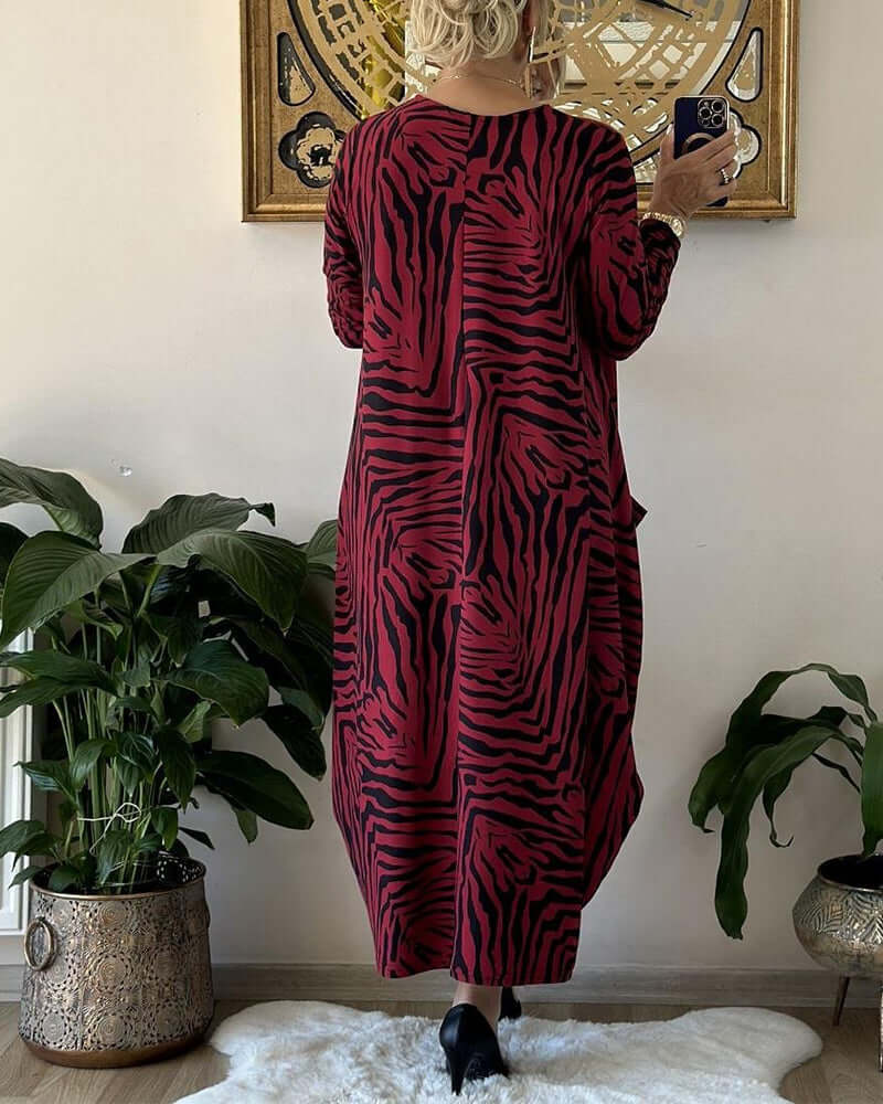Loose Animal Print Dress with Pocket, view 5 - Elena Harper