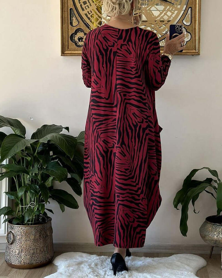 Loose Animal Print Dress with Pocket, view 5 - Elena Harper