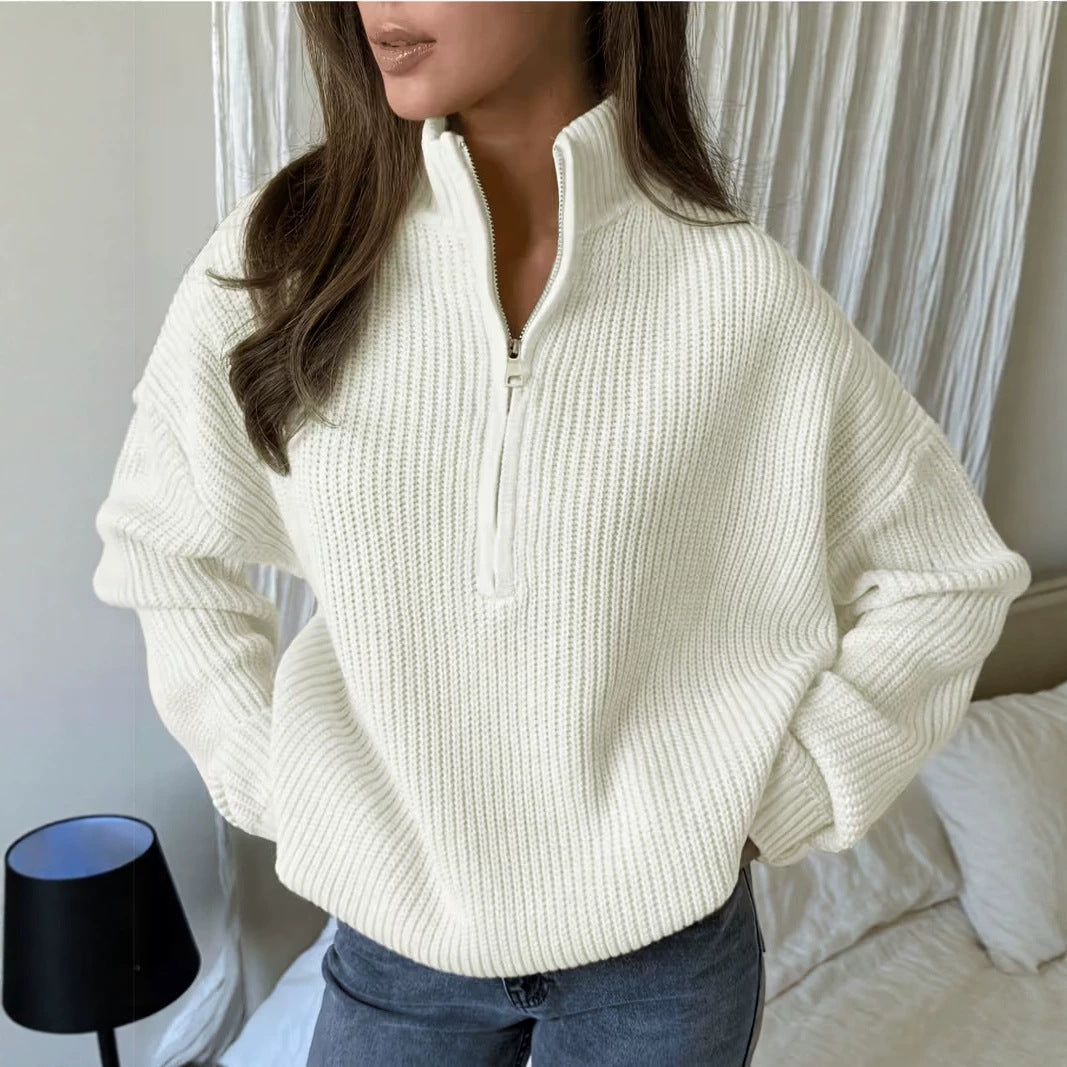 Loose Knit Zip Sweater for Women – Versatile and Comfortable Casual Style