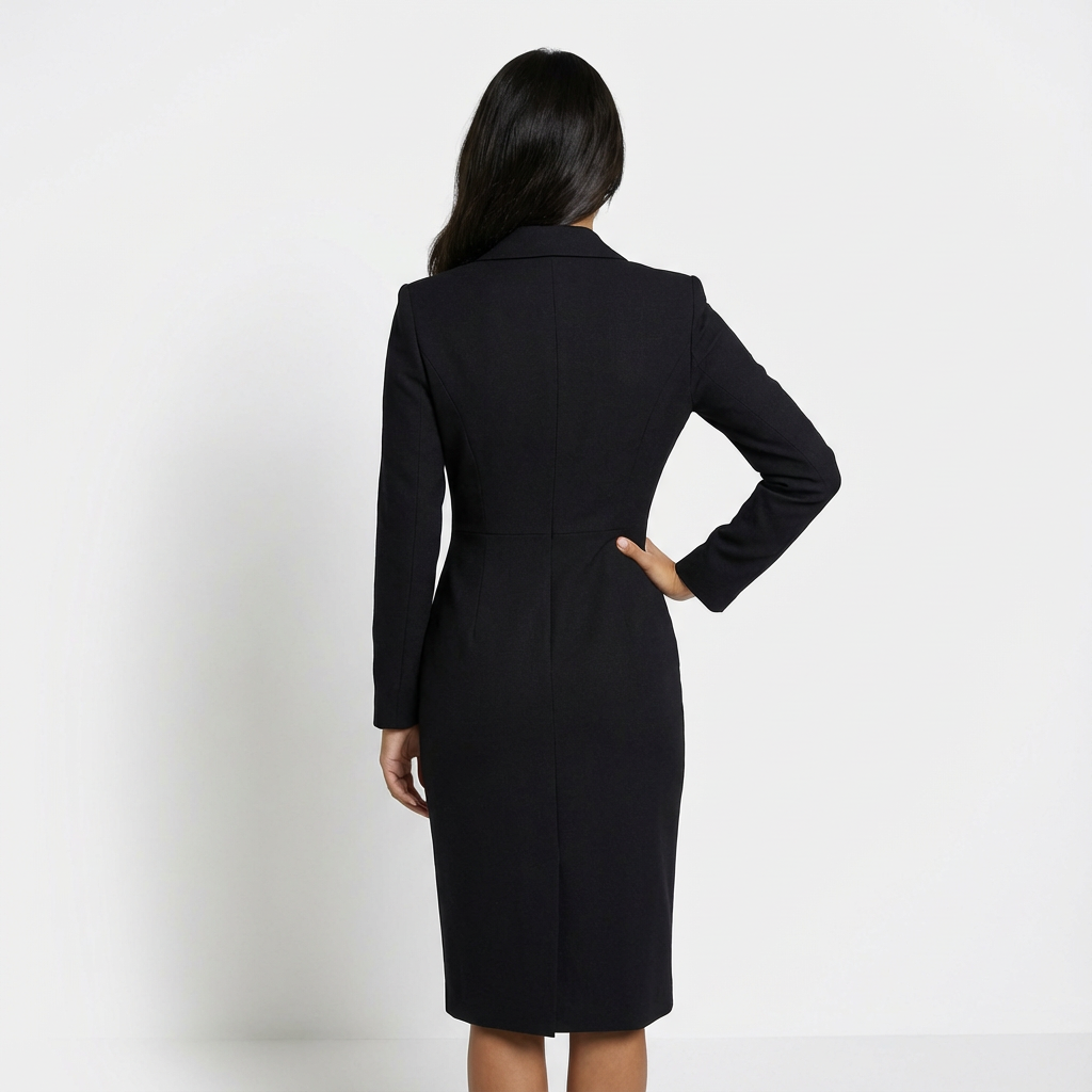 Elegant Women's Blazer Dress with Lapel Collar and Long Sleeves, view 6 - Elena Harper