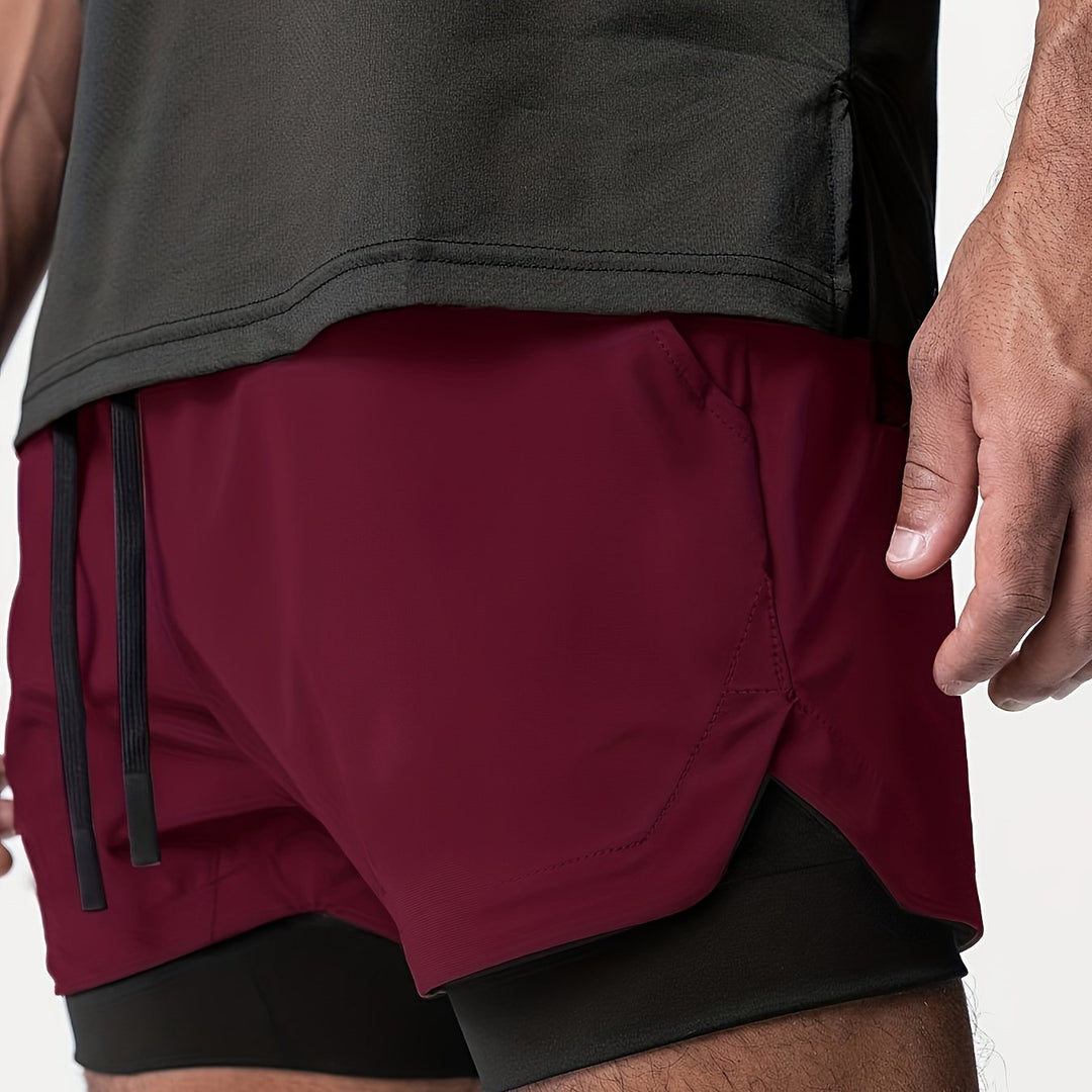 Men's Montarello 2-in-1 Sports Shorts with Compression Liner and Zipper Pocket