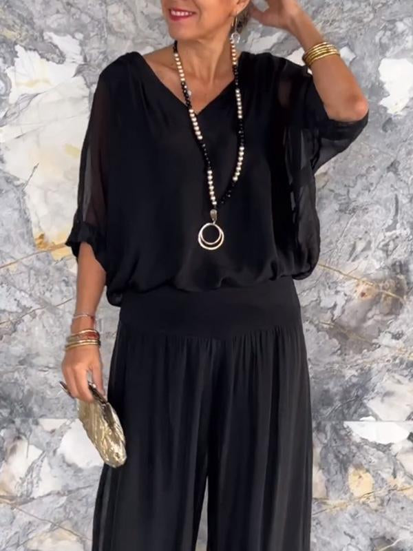 ESMERALDA – ELEGANT CHIFFON WIDE-LEG PANTS TWO-PIECE SET
