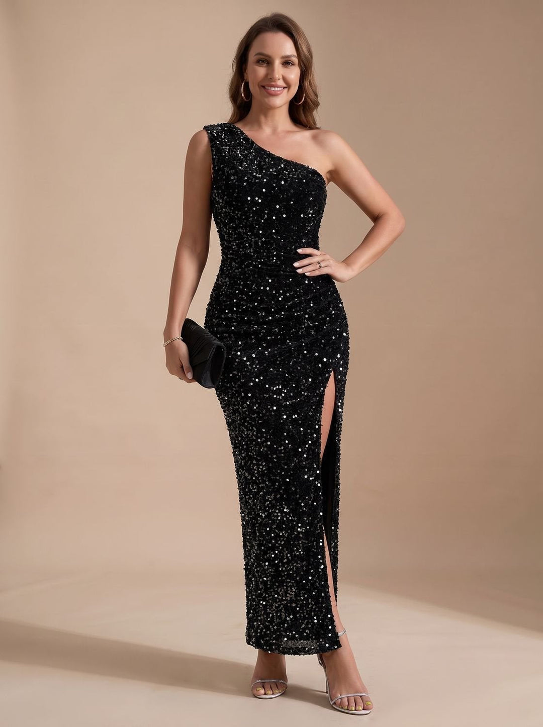 Isabella | Glamorous Maxi Party Dress with Sequins and One-Shoulder Design