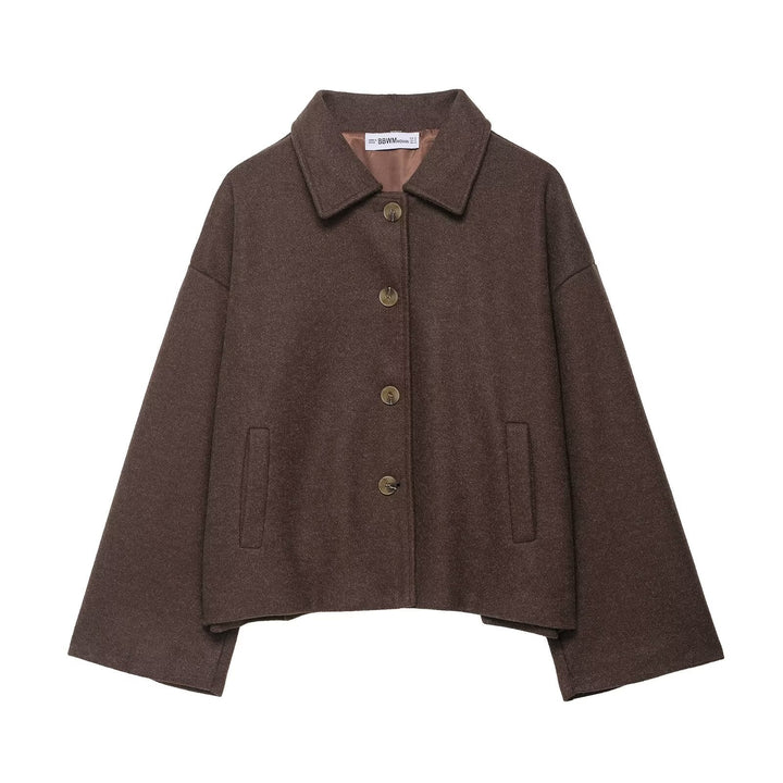 Short Women's Coat with Notched Collar - Chic and Soft