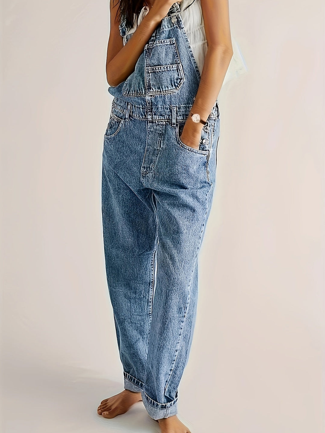 Women's Loose Fit Denim Dungarees Casual & Comfortable Overalls, view 10 - Elena Harper