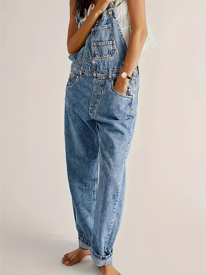 Women's Loose Fit Denim Dungarees Casual & Comfortable Overalls, view 10 - Elena Harper