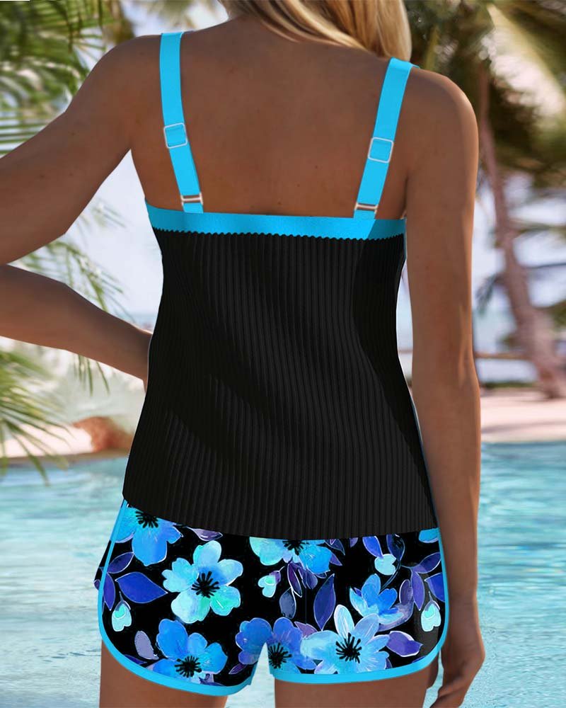 Nora | Women's Black Ribbed Tankini Set with Tummy Control