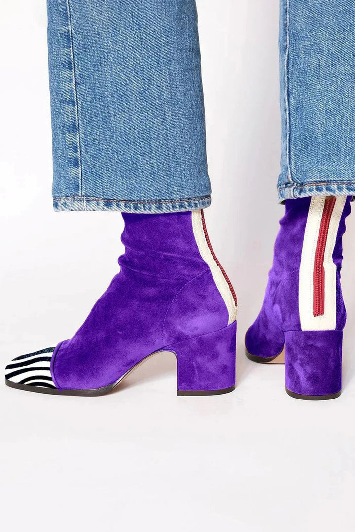 Lena | Women's Ankle Boots Suede Block Heel Leopard Print Cap Zipper