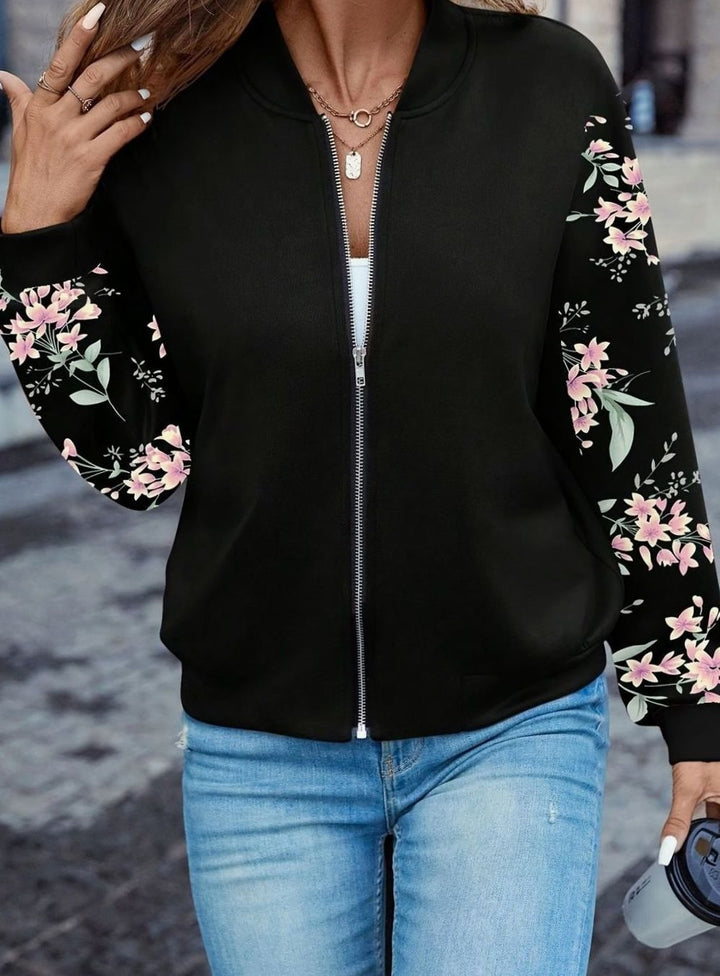 Charlotte | Women's Transitional Jacket Bomber Jacket Floral Print Sleeves Zipper