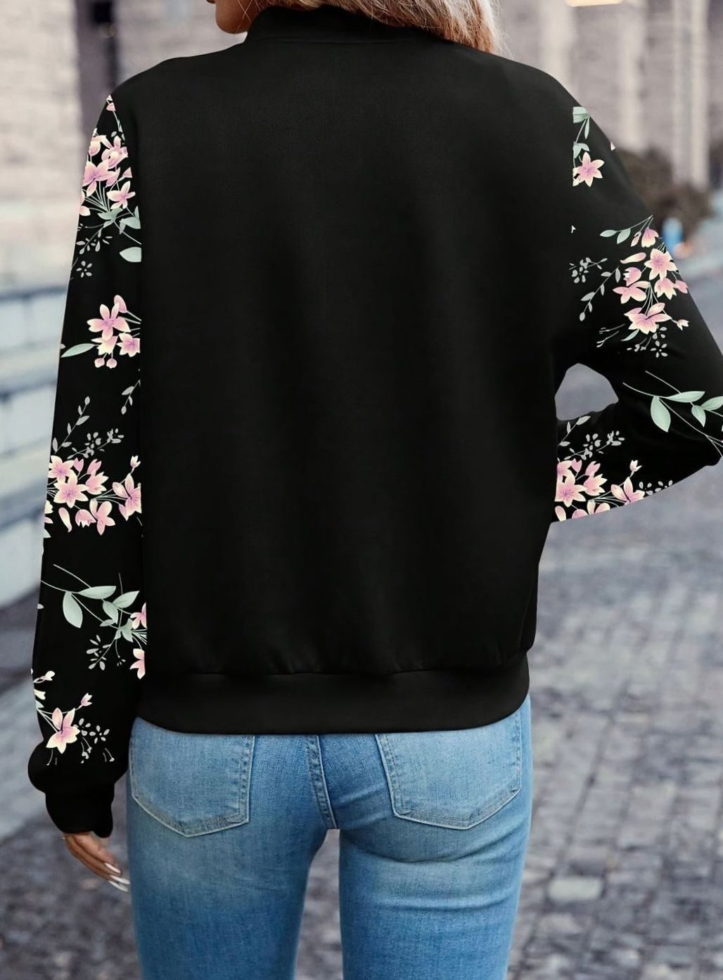 Charlotte | Women's Transitional Jacket Bomber Jacket Floral Print Sleeves Zipper
