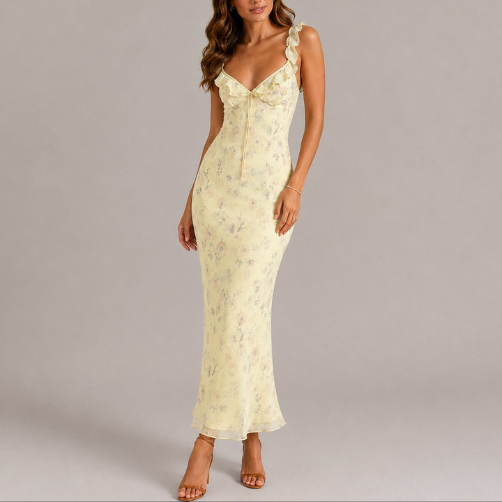 Greta | Women's Floral Maxi Wedding Dress with Ruffled Straps Elegant