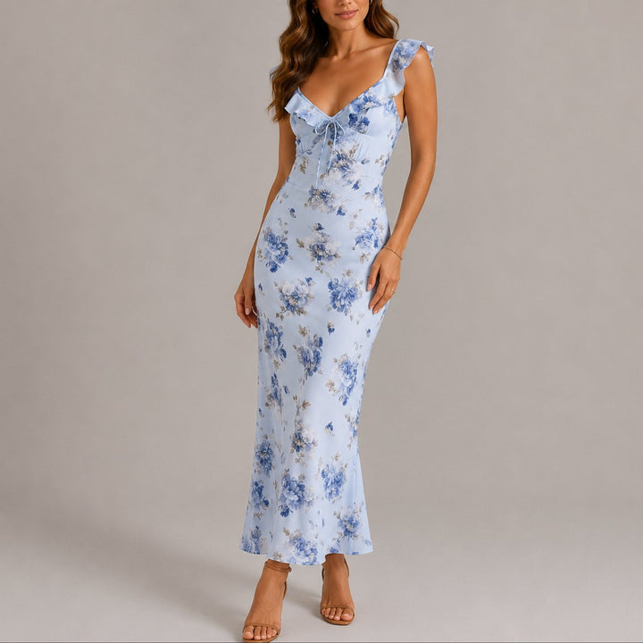 Greta | Women's Floral Maxi Wedding Dress with Ruffled Straps Elegant