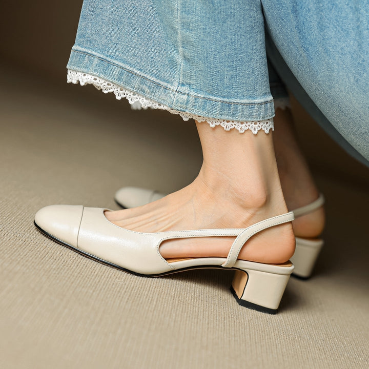 Leonie | Women's Real Leather Slingback Pumps with Almond Toe