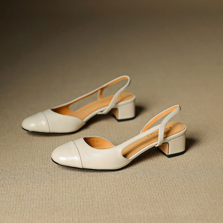 Leonie | Women's Real Leather Slingback Pumps with Almond Toe