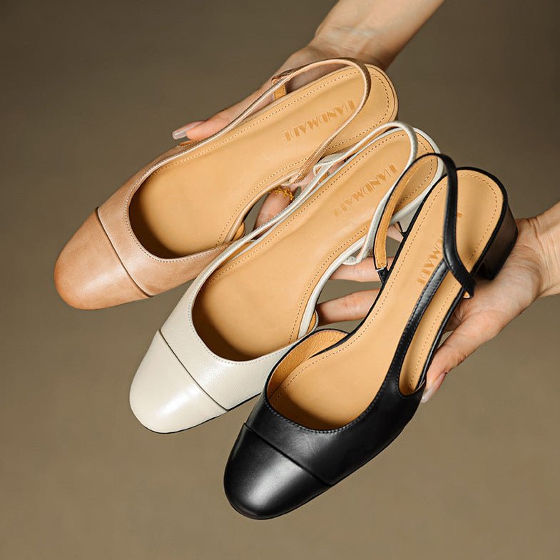 Leonie | Women's Real Leather Slingback Pumps with Almond Toe