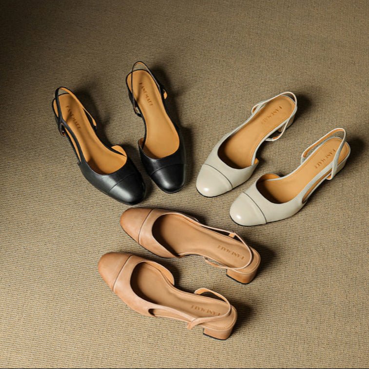 Leonie | Women's Real Leather Slingback Pumps with Almond Toe