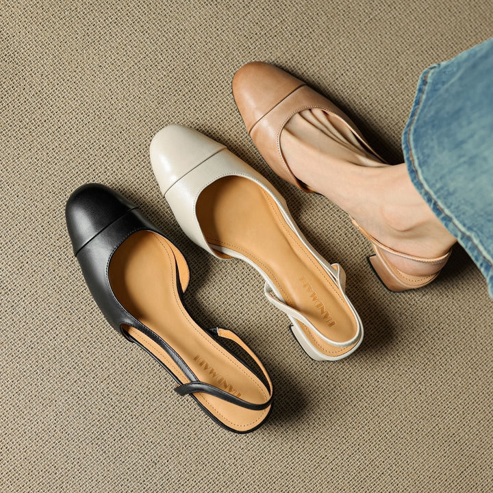 Leonie | Women's Real Leather Slingback Pumps with Almond Toe
