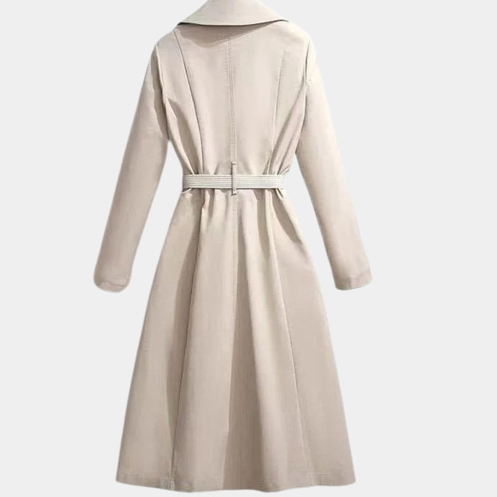 Women's Belted Midi Trench Coat with Collar