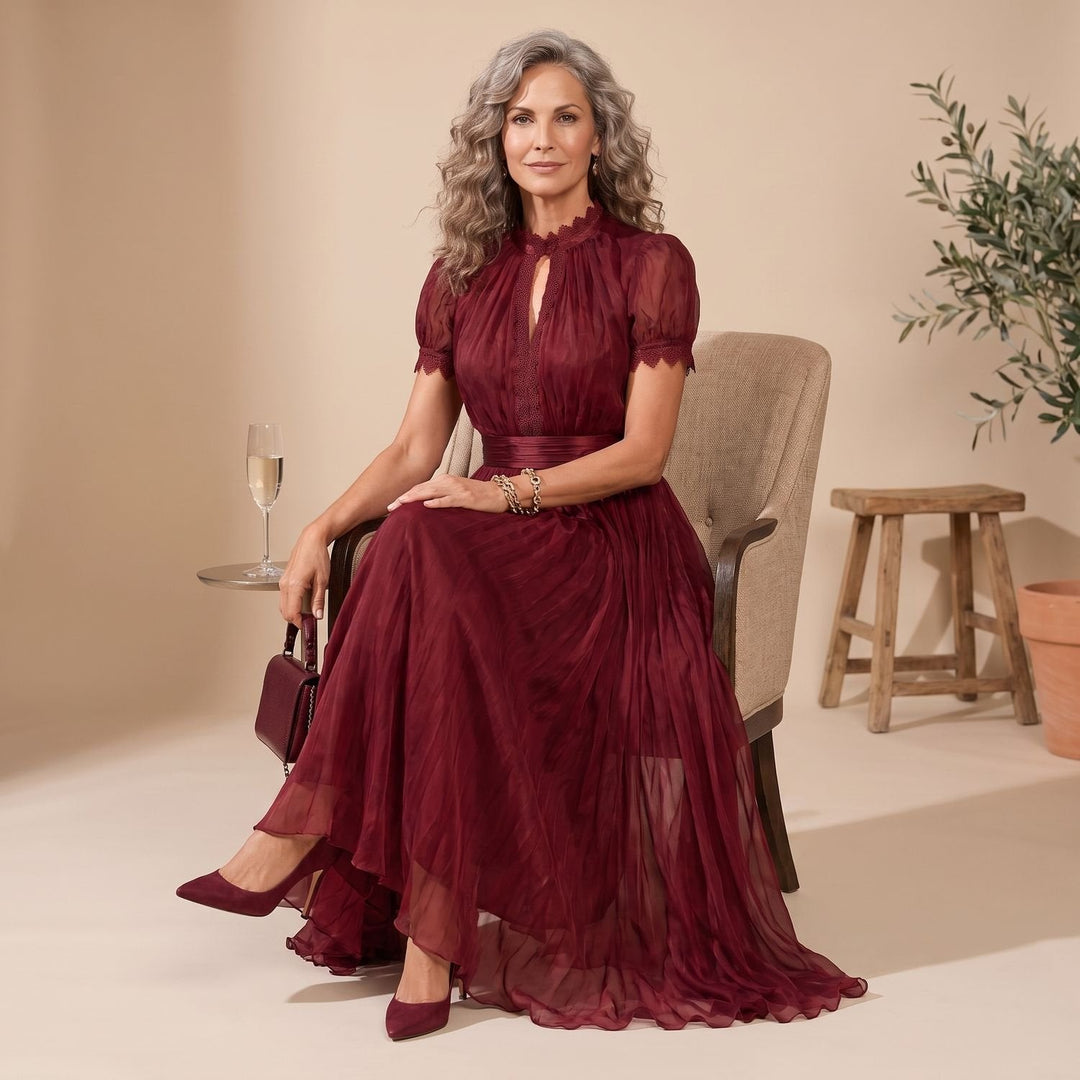 Frieda | Women's Elegant Flowing Maxi Evening Dress with Lace Details