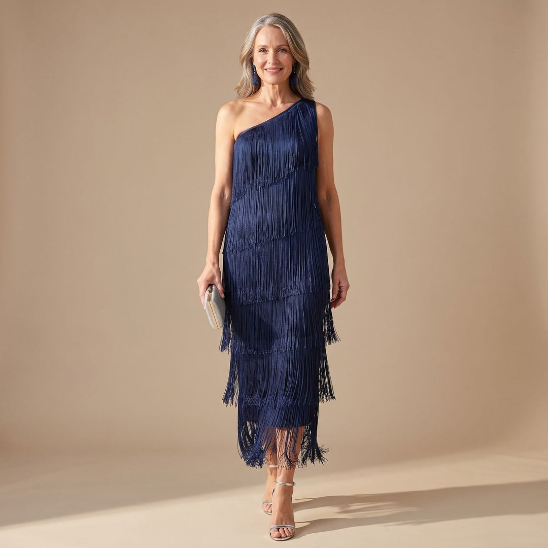 Amelie | Women's Elegant One-Shoulder Maxi Dress with Fringes