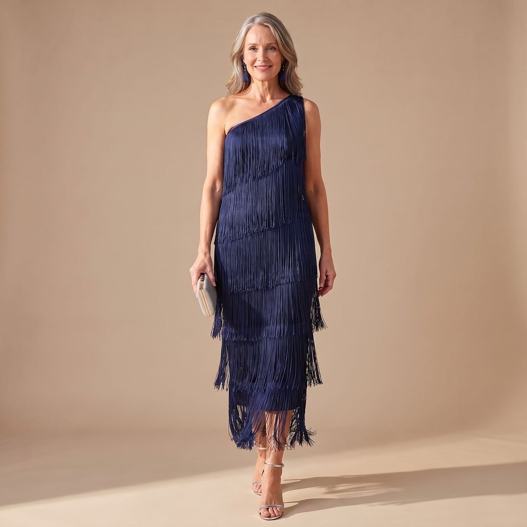 Amelie | Women's Elegant One-Shoulder Maxi Dress with Fringes