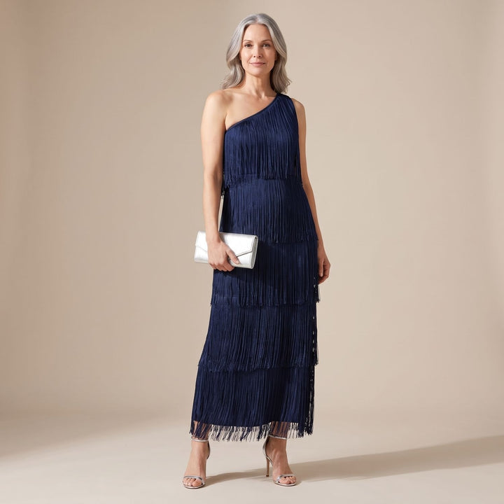 Amelie | Women's Elegant One-Shoulder Maxi Dress with Fringes