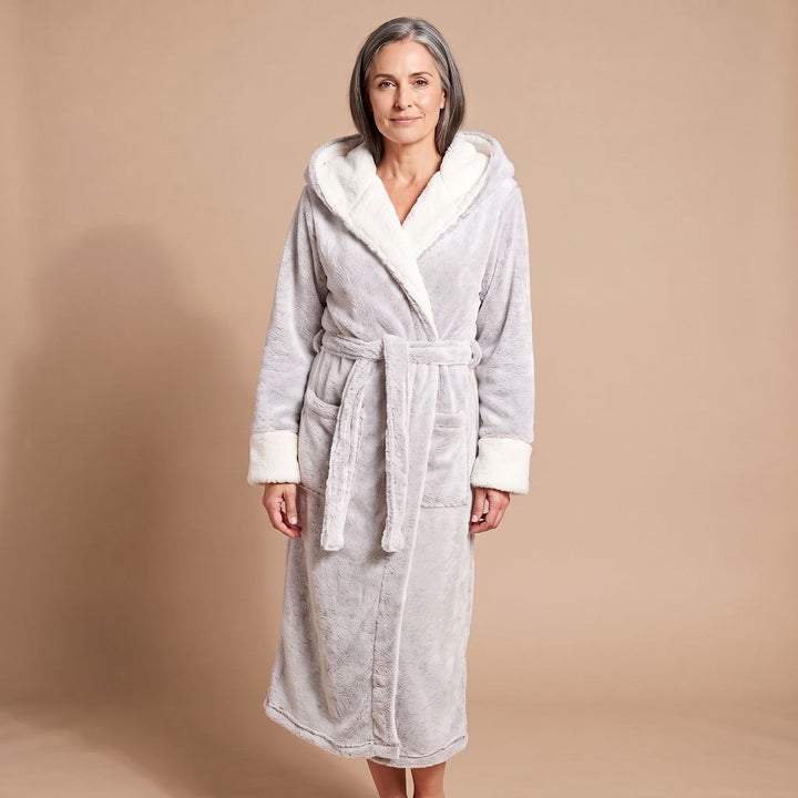 Elisabeth | Women's Fleece Bathrobe with Hood and Tie Belt
