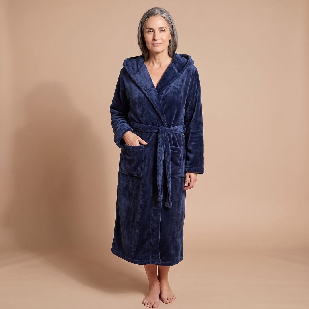 Elisabeth | Women's Fleece Bathrobe with Hood and Tie Belt