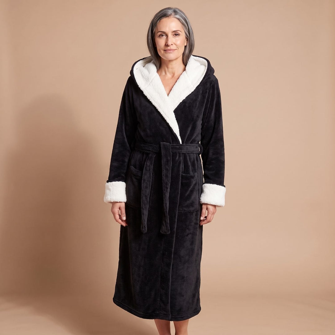 Elisabeth | Women's Fleece Bathrobe with Hood and Tie Belt