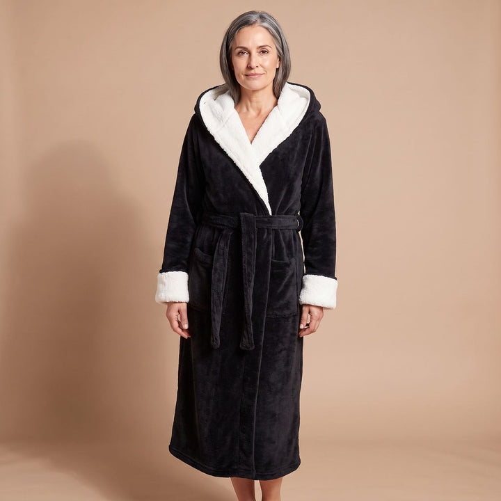 Elisabeth | Women's Fleece Bathrobe with Hood and Tie Belt