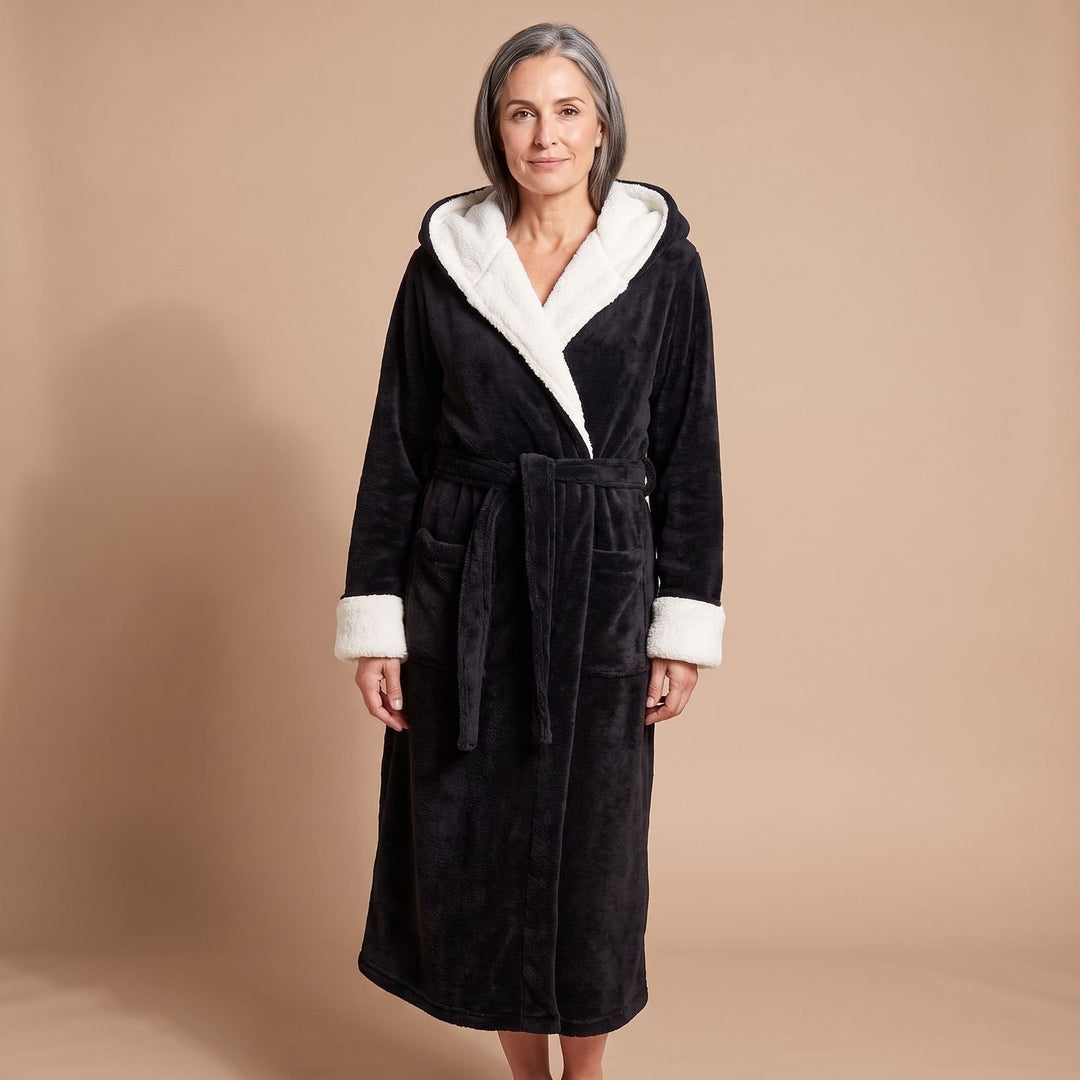 Elisabeth | Women's Fleece Bathrobe with Hood and Tie Belt