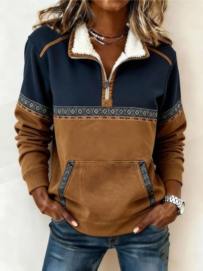 Amelie | Women's Fleece Collar Colorblock Half-Zip Pullover Sweatshirt