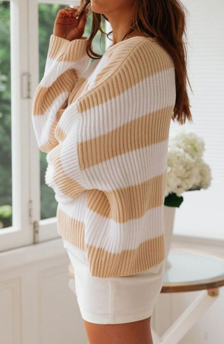 Greta | Women's Striped Oversized Knit Sweater with Round Neck and Long Sleeves