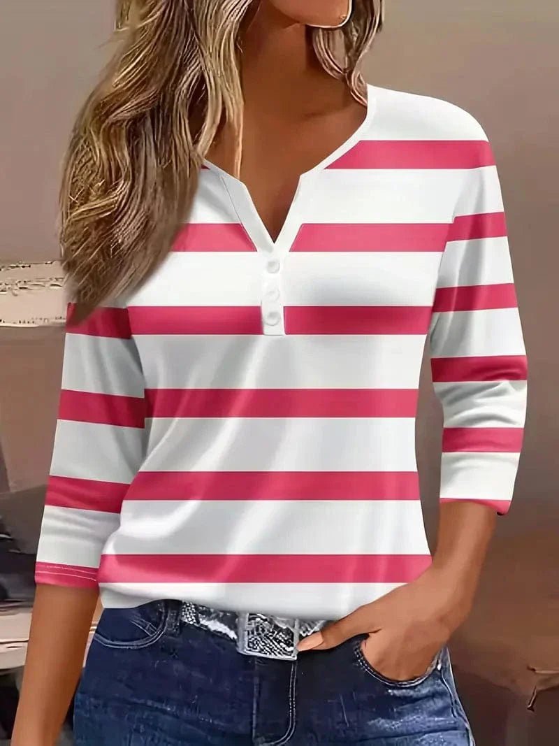 Elisabeth | Women's Striped V-Neck Three-Quarter Sleeve Top