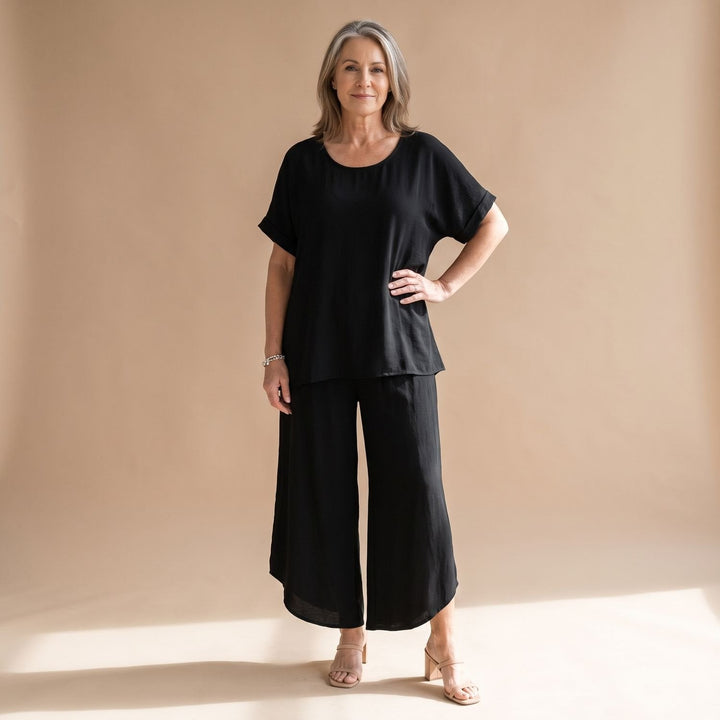 Elisabeth | Women's Suit Two-Piece Oversized Set Short Sleeve Top Wide Pants