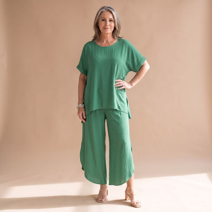 Elisabeth | Women's Suit Two-Piece Oversized Set Short Sleeve Top Wide Pants