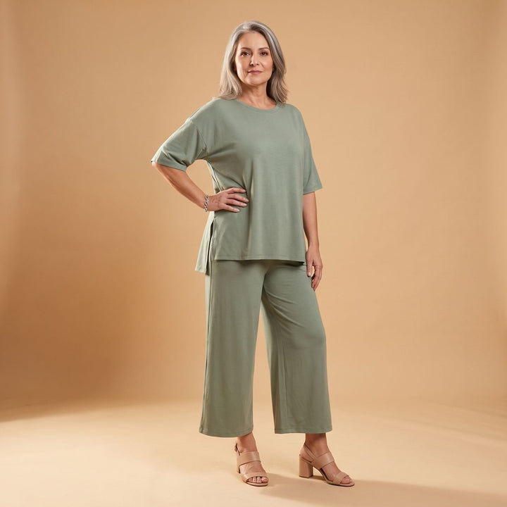 Elisabeth | Women's Suit Two-Piece Oversized Set Short Sleeve Top Wide Pants