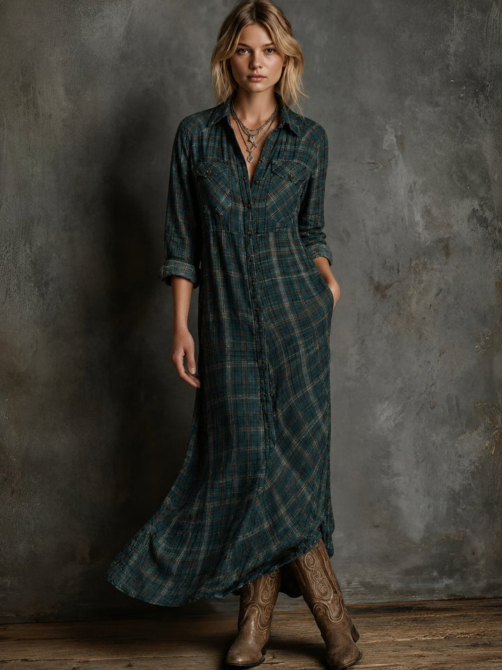 Emilia | Women's Checked Flannel Maxi Shirt Dress Formal Dresses