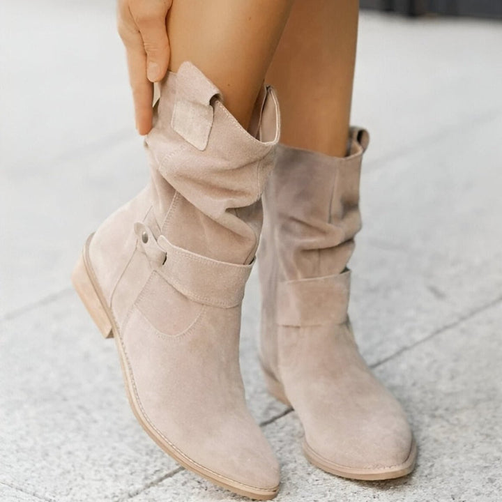 Frieda | Women's Knee High Boots Faux Suede Slip-On Boots with Block Heel