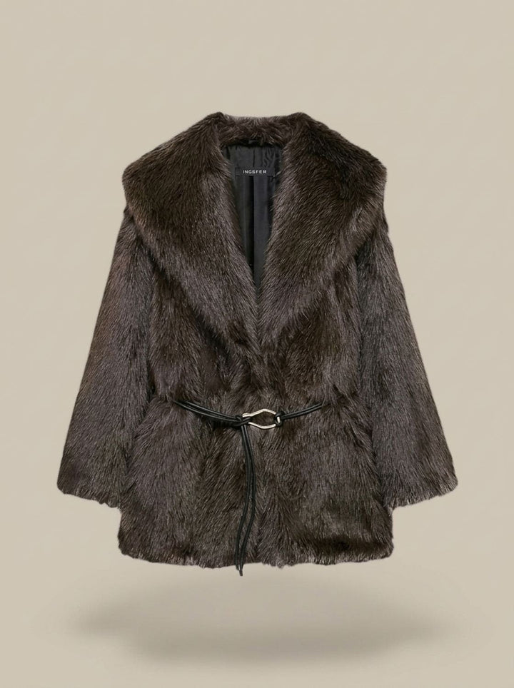 Leonie | Women's Faux Fur Coat Belted Midi Jacket Teddy Coat