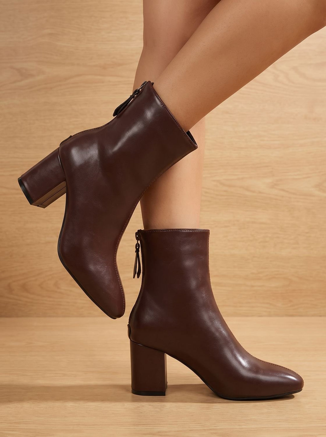 Amelie | Women's Faux Leather Ankle Boots with Block Heel and Zipper