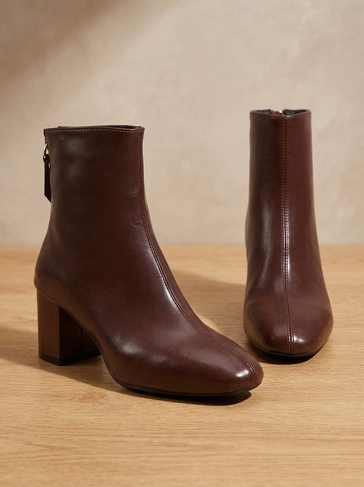 Amelie | Women's Faux Leather Ankle Boots with Block Heel and Zipper