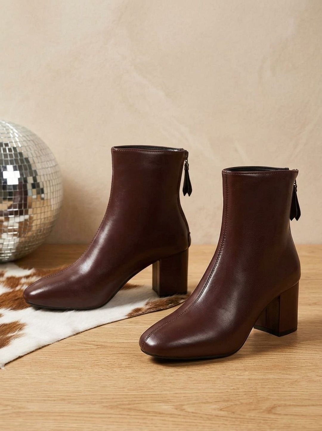 Amelie | Women's Faux Leather Ankle Boots with Block Heel and Zipper