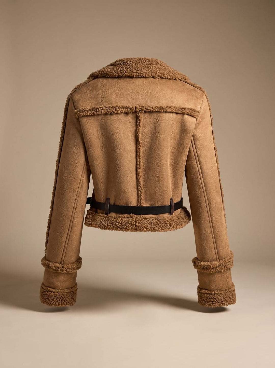 Lena | Women's Short Teddy Jacket Faux Fur Suede Look with Belt
