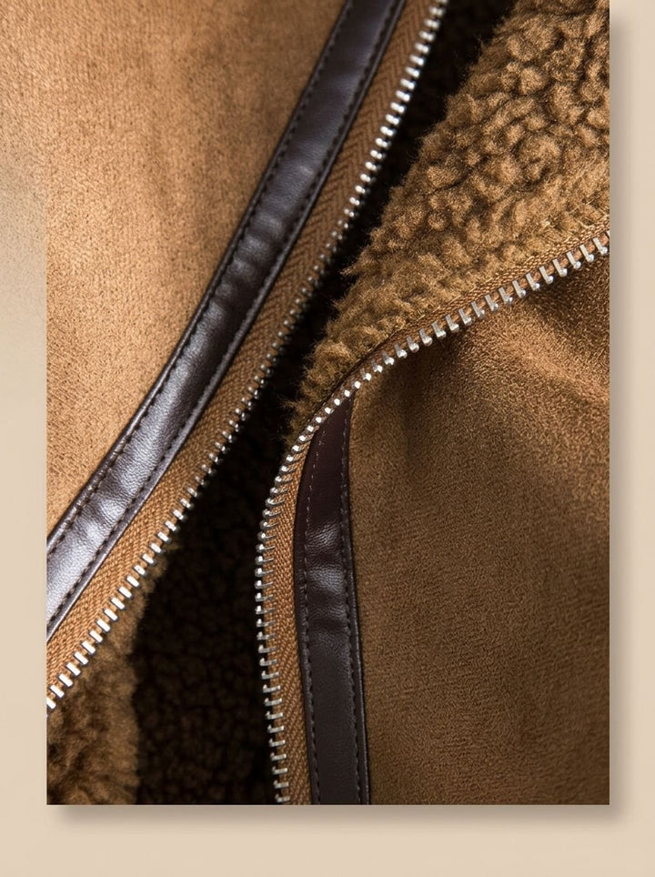 Lena | Women's Short Teddy Jacket Faux Fur Suede Look with Belt