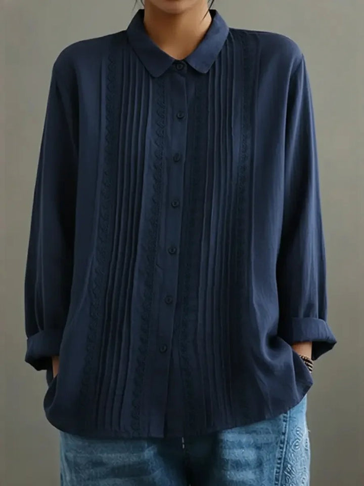 Charlotte | Women's Long Sleeve Blouse with Lace Trim and Pleated Front