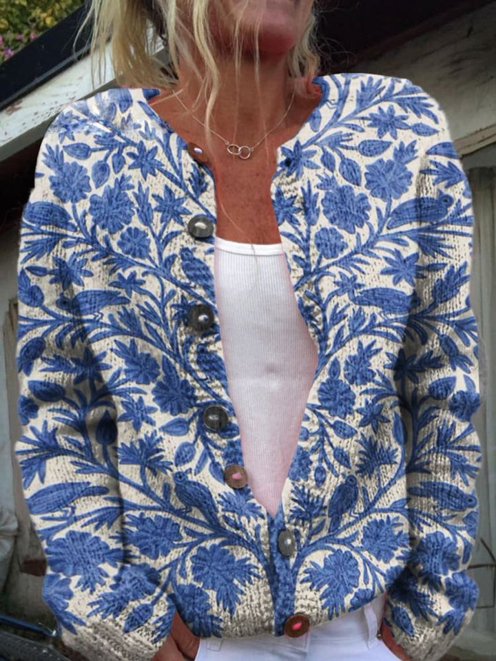 Charlotte | Women's Long Sleeve Knitted Cardigan with Floral Pattern